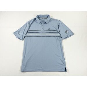 Travis Mathew Chest Stripe Performance Gold Polo Shirt Bighorn Club Blue Men's M